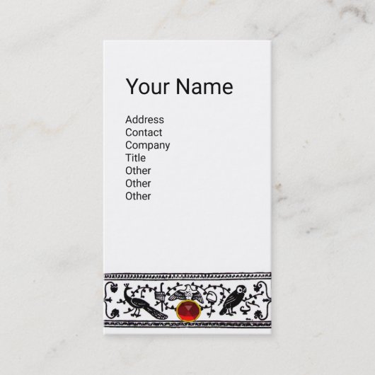 ANTIEK DECOR, DIEREN, RODE RUBY, Wit, zwart blauw Visitekaartje (Voorkant)