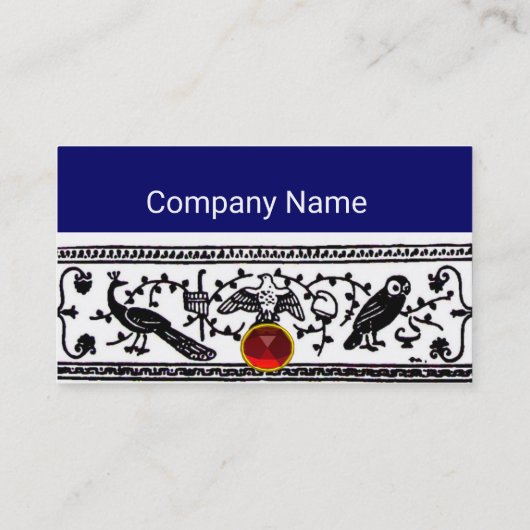 ANTIEK DECOR, DIEREN, RODE RUBY, Wit, zwart blauw Visitekaartje (Achterkant)