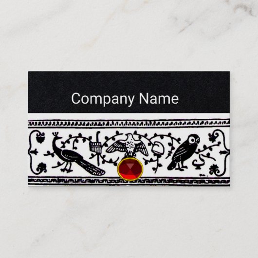 ANTIEK DECOR, DIEREN, RODE RUBY, wit, zwart papier Visitekaartje (Achterkant)