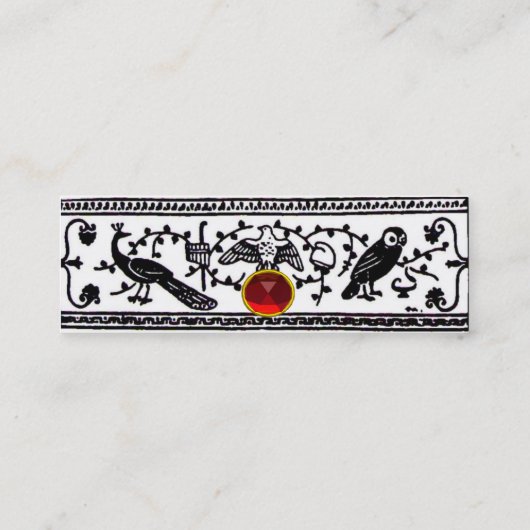 ANTIEK DECOR, DIEREN, RODE RUBY, Zwart wit Mini Visitekaartje (Achterkant)