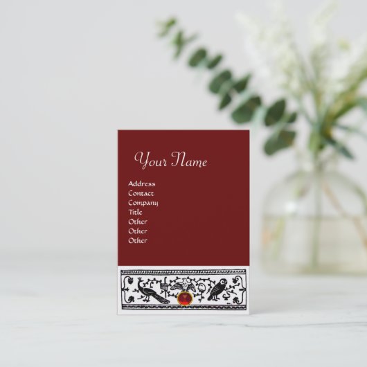 ANTIEK DECOR, DIEREN, ZWARTE WITTE RODE MONOGRAM VISITEKAARTJE (Staand voorkant)