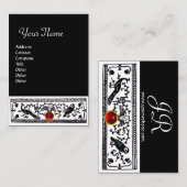 ANTIEK DECOR, RODE RUBY MONOGRAM Black White Visitekaartje (Voorkant / Achterkant)