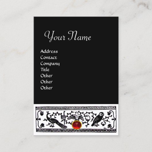 ANTIEK DECOR, RODE RUBY MONOGRAM Black White Visitekaartje (Voorkant)
