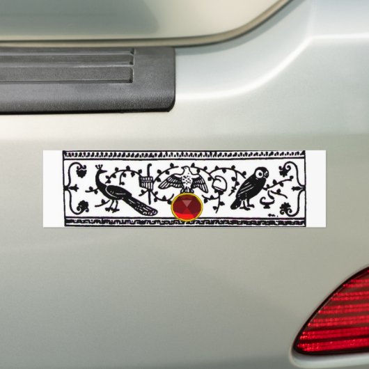 ANTIEK DECOR, ZWARTE WITTE DIEREN, VOGELROOD RUBY; BUMPERSTICKER (Op auto)