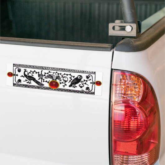 ANTIEK DECOR, ZWARTE WITTE DIEREN, VOGELROOD RUBY; BUMPERSTICKER (Op Truck)