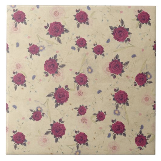 Antiek decoratie van Victoriaans Rozen Tegeltje (Voorkant)