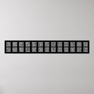 Antiek decoratief Woodcut Letter Alphabet Poster