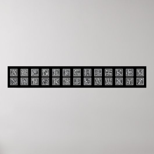 Antiek decoratief Woodcut Letter Alphabet Poster (Voorkant)