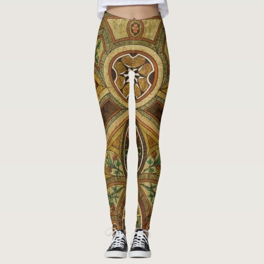 Antiek decoratieve houten print leggings (Voorkant)