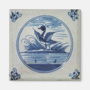 Antiek Delft Blue-Tegel - Duck in the Water Pinbac Magneet