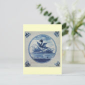 Antiek Delft Blue Tegel - Duck in Water Kaart (Staand voorkant)
