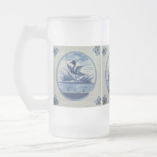 Antiek Delft Blue Tegel - Duck in Water Matglas Bierpul