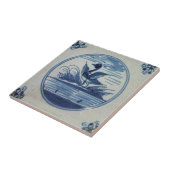 Antiek Delft Blue Tegel - Duck in Water Tegeltje (Zijkant)