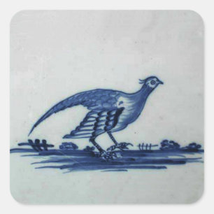 Antiek Delft Blue Tegel - Groot in de Gras Vierkante Sticker