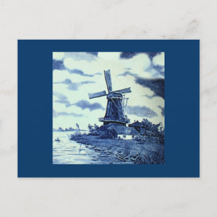 Antiek delft Blue-tegel - windmolen Briefkaart