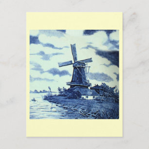 Antiek delft Blue-tegel - windmolen Kaart