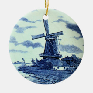  Antiek delft Blue-tegel - windmolen Keramisch Ornament