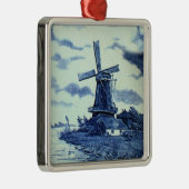 Antiek delft Blue-tegel - windmolen Metalen Ornament (Rechts)