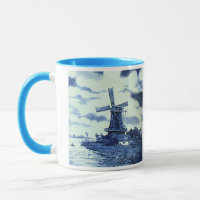 Antiek delft Blue-tegel - windmolen