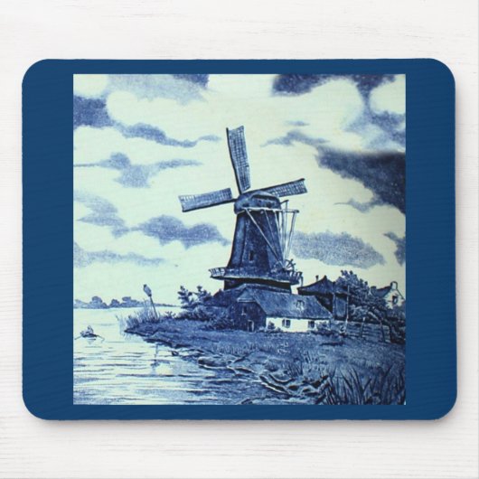  Antiek delft Blue-tegel - windmolen Muismat (Voorkant)