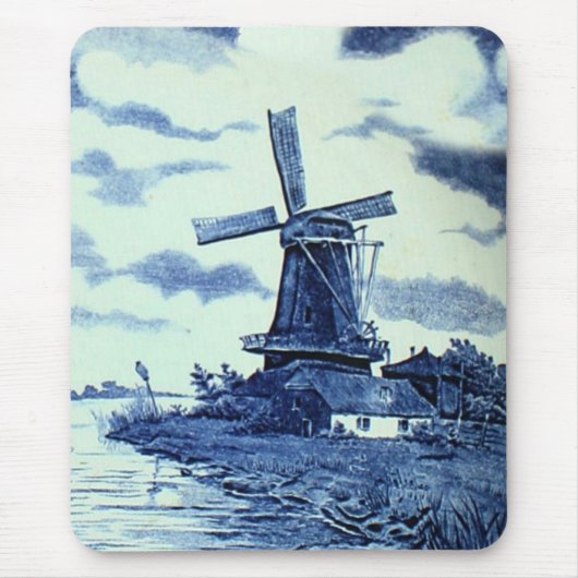  Antiek delft Blue-tegel - windmolen Muismat (Voorkant)