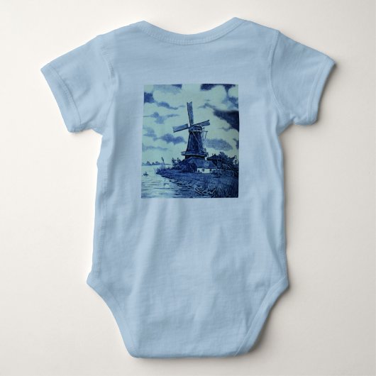 Antiek delft Blue-tegel - windmolen Romper (Achterkant)