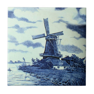  Antiek delft Blue-tegel - windmolen Tegeltje