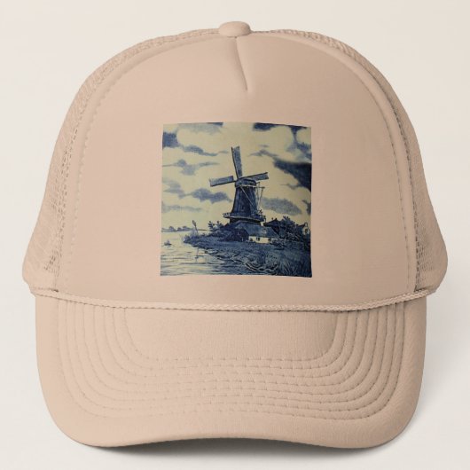 Antiek delft Blue-tegel - windmolen Trucker Pet (Voorkant)