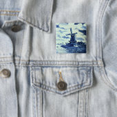  Antiek delft Blue-tegel - windmolen Vierkante Button 5,1 Cm (In situ)