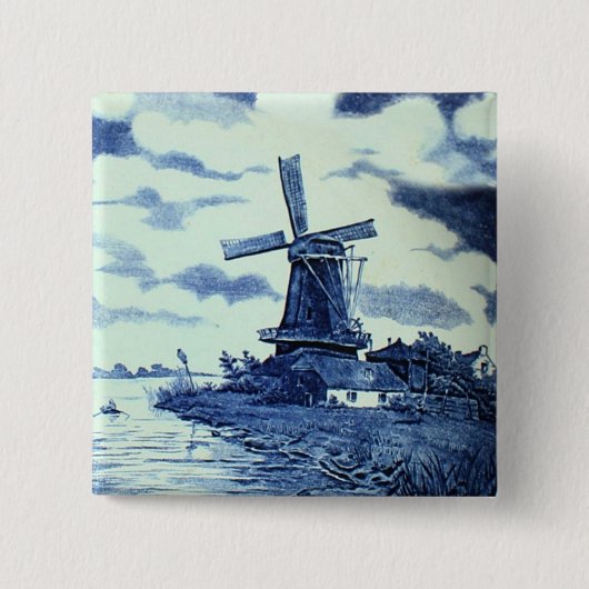  Antiek delft Blue-tegel - windmolen Vierkante Button 5,1 Cm (Voorkant)