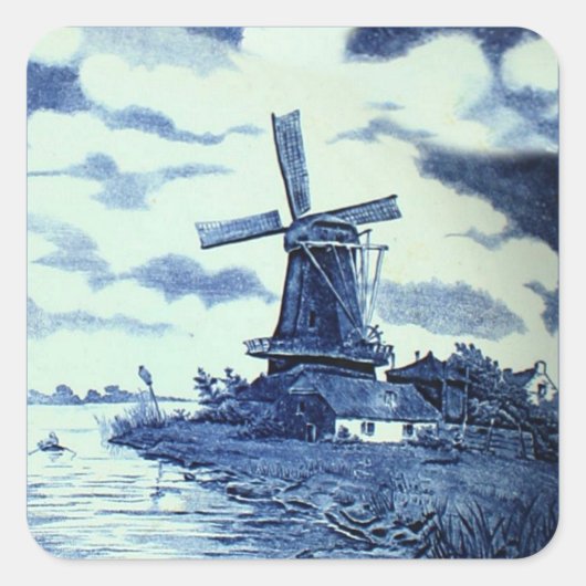  Antiek delft Blue-tegel - windmolen Vierkante Sticker (Voorkant)