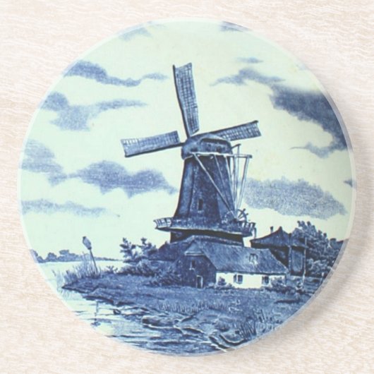  Antiek delft Blue-tegel - windmolen Zandsteen Onderzetter (Voorkant)