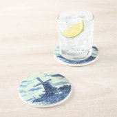  Antiek delft Blue-tegel - windmolen Zandsteen Onderzetter (Zijkant)