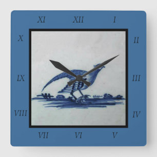 Antiek Delft Blue Tile - Grouse in the Grass Vierkante Klok