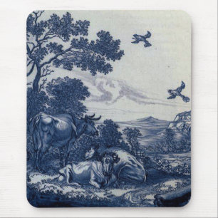 Antiek delft Blue Tile - Rundvee en vogels Muismat