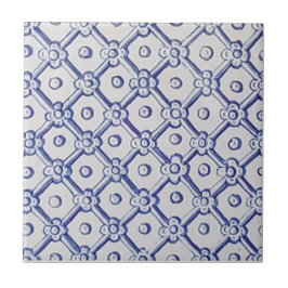 Antiek Delft Tile-Blue en White Trellis Tegeltje