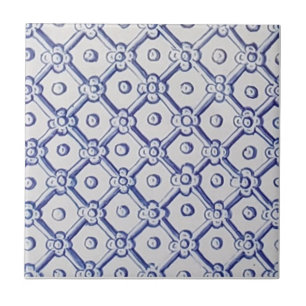 Antiek Delft Tile-Blue en White Trellis Tegeltje