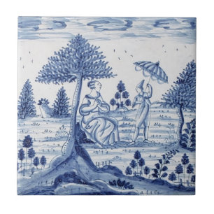 Antiek Delft Tile-Pastoral Scene-Blue en White-1 Tegeltje