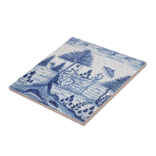 Antiek Delft Tile-Pastoral Scene-Blue en White-1 Tegeltje (Zijkant)