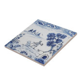 Antiek Delft Tile-Pastoral Scene-Blue en White-2 Tegeltje (Zijkant)