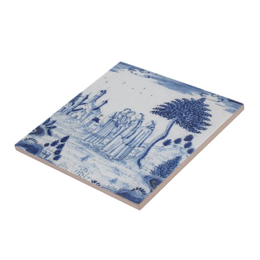 Antiek Delft Tile-Pastoral Scene-Blue en White-3 Tegeltje (Zijkant)