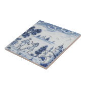 Antiek Delft Tile-Pastoral Scene-Blue en White-4 Tegeltje (Zijkant)