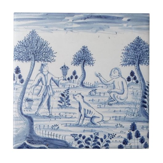 Antiek Delft Tile-Pastoral Scene-Blue en White-5 Tegeltje (Voorkant)
