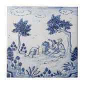 Antiek Delft Tile-Pastoral Scene-Blue en White-6 Tegeltje (Voorkant)