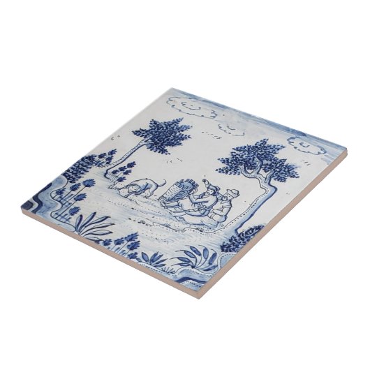 Antiek Delft Tile-Pastoral Scene-Blue en White-6 Tegeltje (Zijkant)