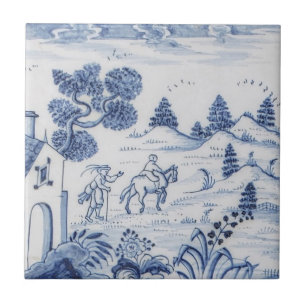 Antiek Delft Tile-Pastoral Scene-Blue en White-8 Tegeltje