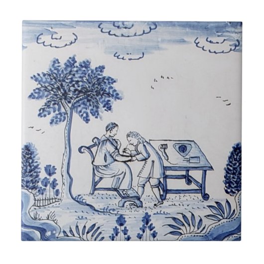 Antiek Delft Tile-Pastoral Scene-Blue en White-9 Tegeltje (Voorkant)