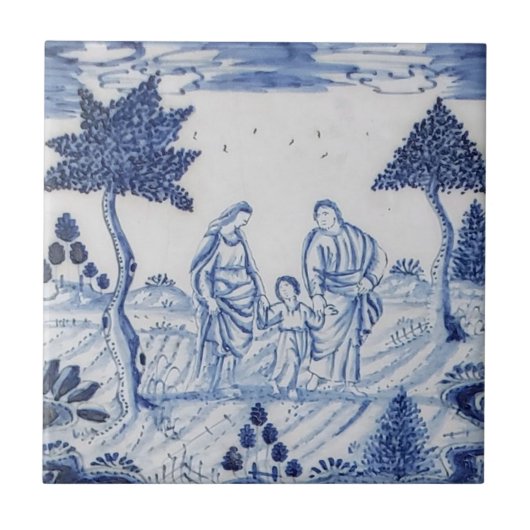 Antiek Delft Tile-Pastoral Scene-Blue & White-10 Tegeltje (Voorkant)