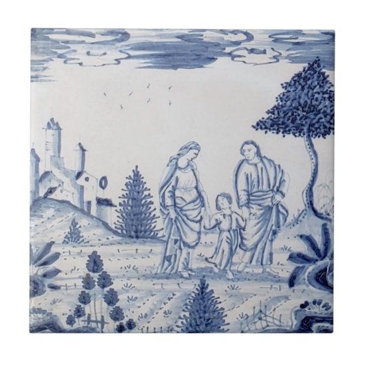 Antiek Delft Tile-Pastoral Scene-Blue & White-12 Tegeltje (Voorkant)