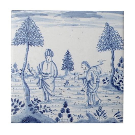 Antiek Delft Tile-Pastoral Scene-Blue & White-13 Tegeltje (Voorkant)